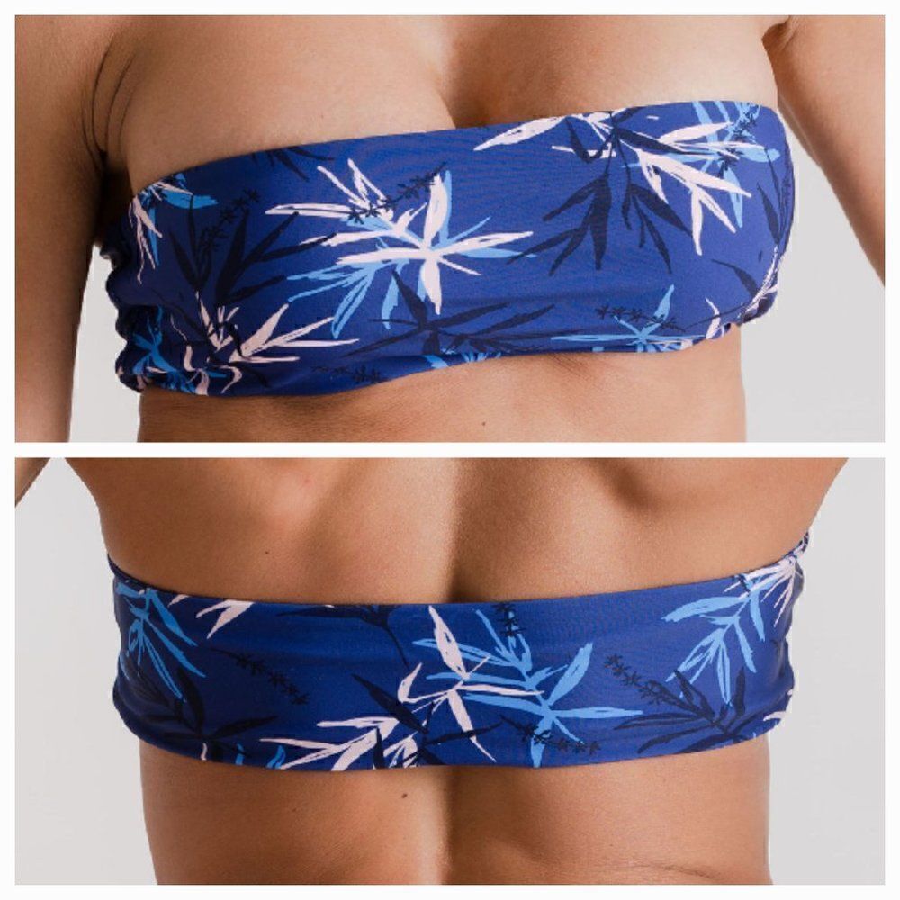 NWT Bandeau Bikini Top Large Blue Palm